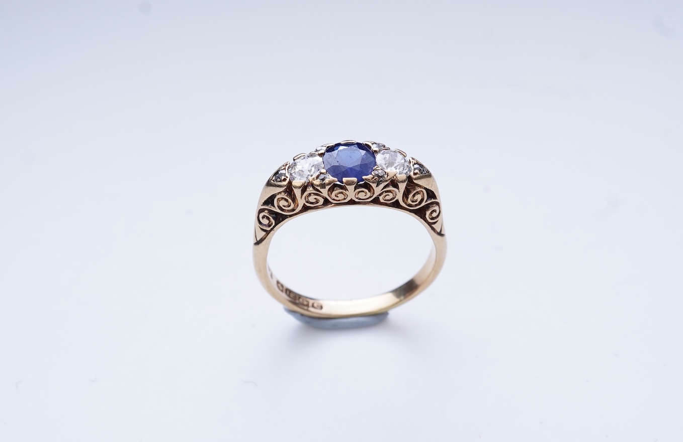 A sapphire and diamond ring, circa 1902